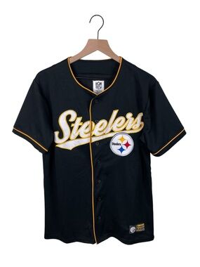 NFL Team Apparel Pittsburgh Steelers Button Down Baseball Mesh Jersey Size Small